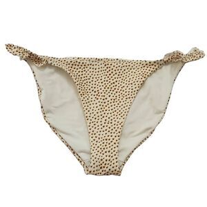 Aerie Women's Size Medium White Brown Yellow Dot Ruffle Side Bikini Bottom